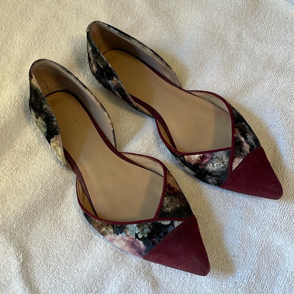Anthropologie Floral Velvet Pointed D’Orsay Flats - Size 8